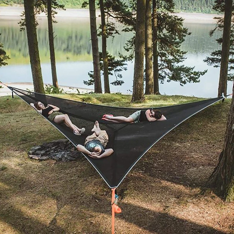 Welead Outdoor Camping Garden High Elasticity Hanging Bed Multi Person Three Points Triangle Portable Hammock Sleep Equipment
