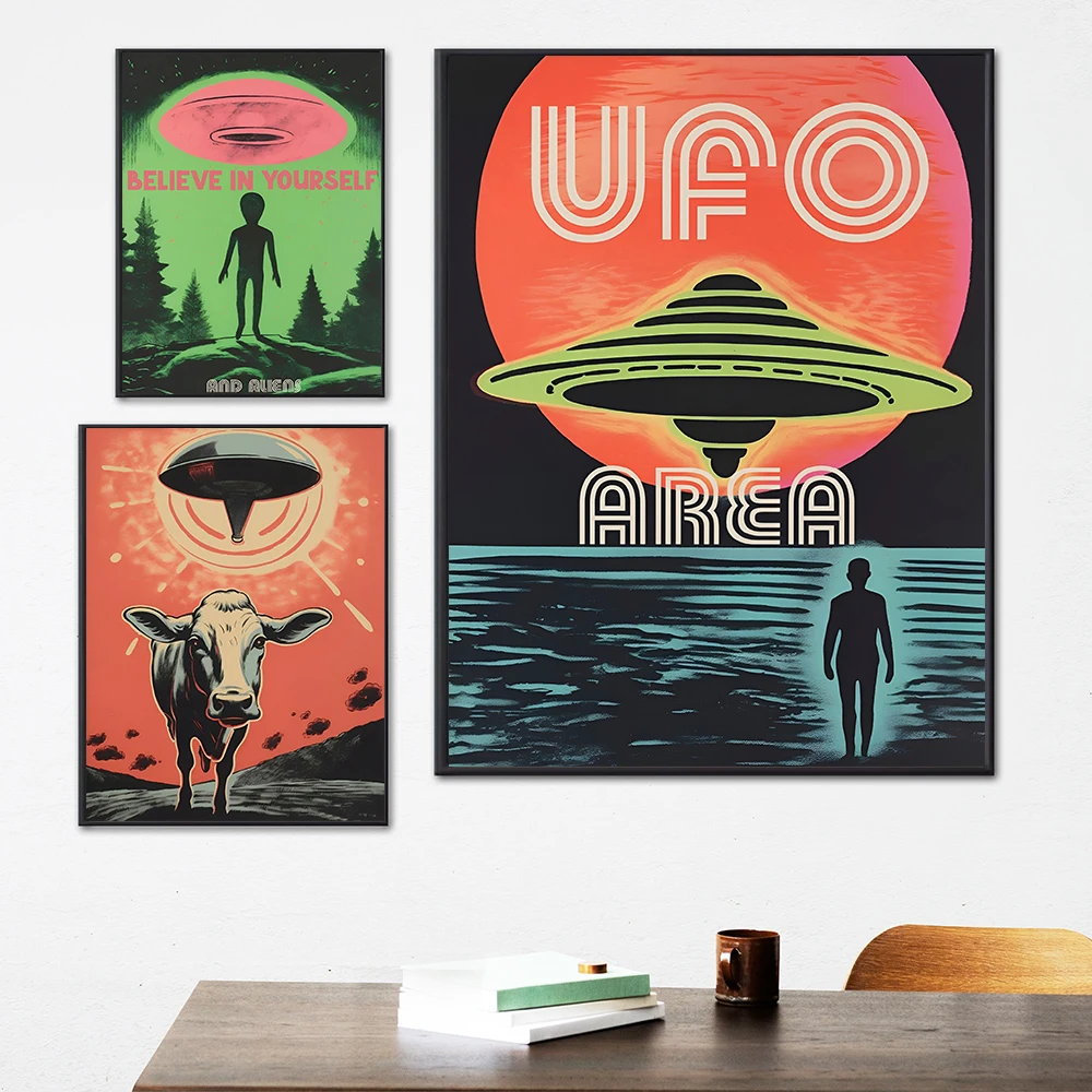 

Abstract Alien Poster Vintage UFO Wall Art Canvas Painting Print Believe In Yourself Pictures for Living Room Home Decor Cuadros