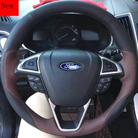 diy hand stitched leather suede carbon fibre car steering wheel cover for ford escort edge escape taurus mondeo kuga ecosport