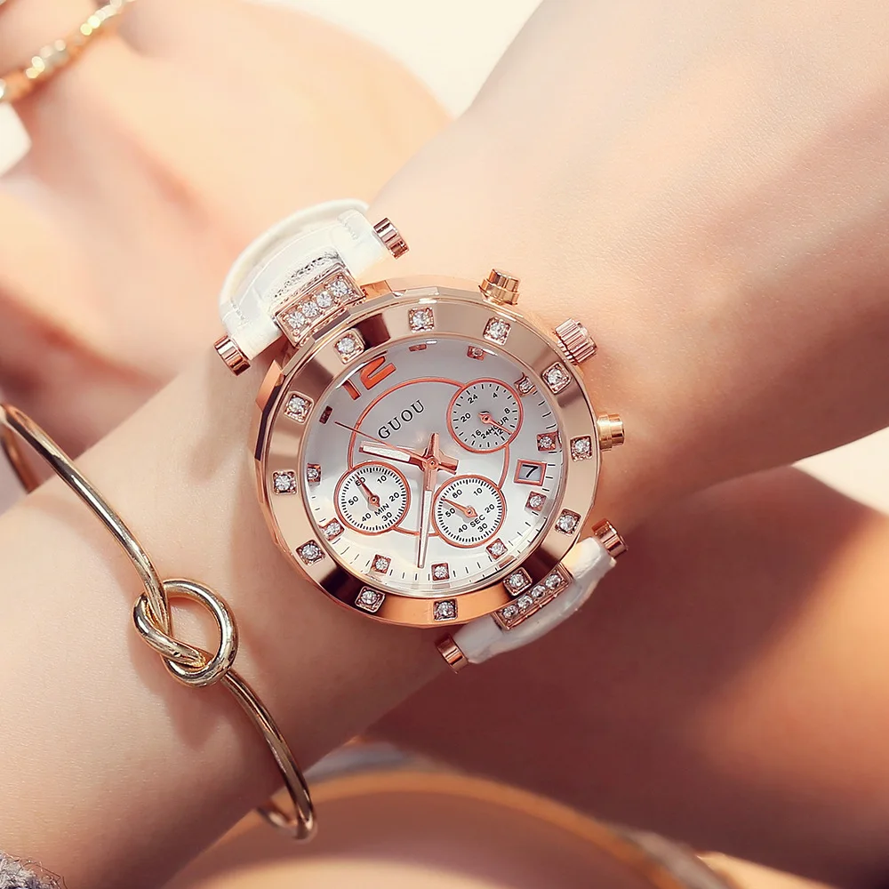 Women's belt watch with calendar luminous dial diamond inlaid watch women's Watch