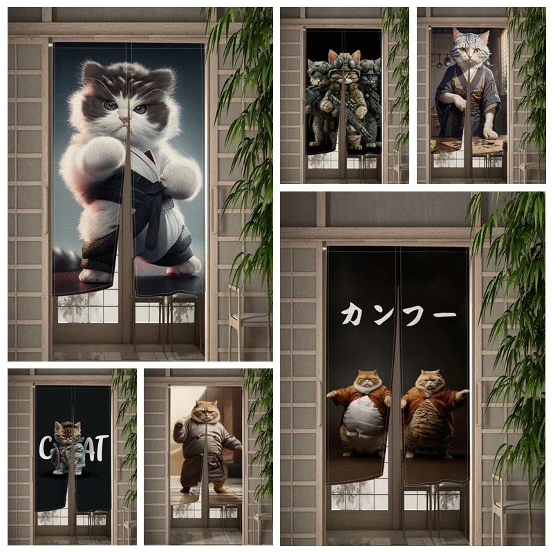 Занавески на дверь в японском стиле с изображением кота