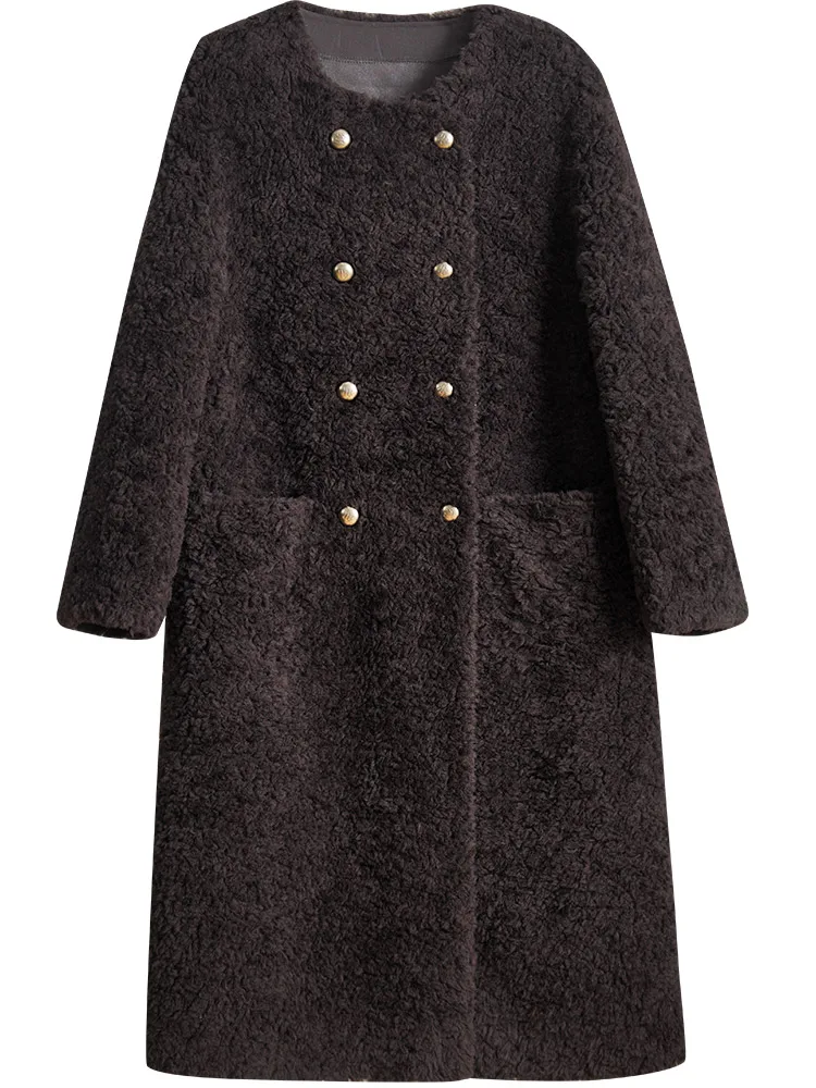 Пальто из натуральной овечьей шерсти женская верхняя одежда на меху зима 2024