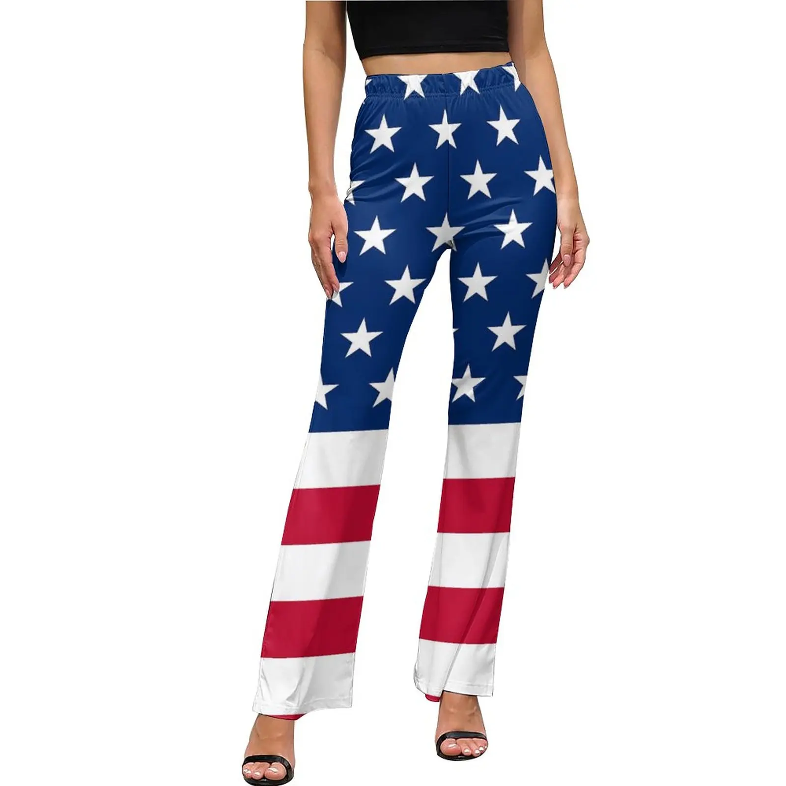 

Usa Flag Casual Pants Summer Stars And Stripes Sexy Pattern Flare Trousers High Waisted Slim Stretch Street Wear Pants