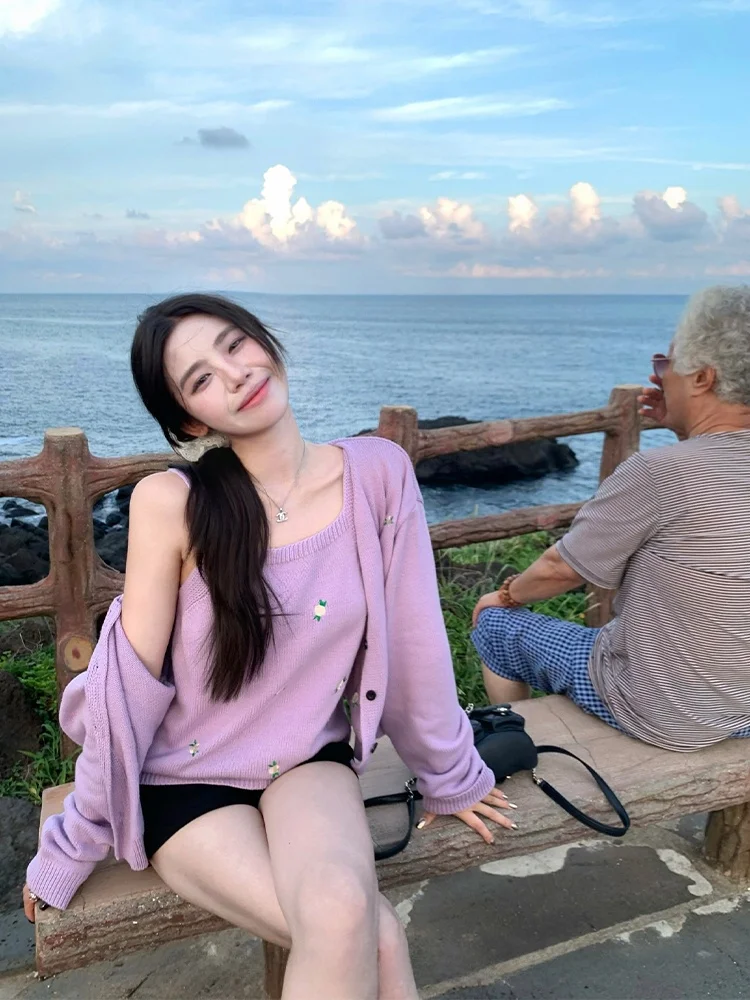 Circle Cooky Alice Sweet Tea Французский sle Цветочная вышивка Вязаный жилет Кардиган Комплект