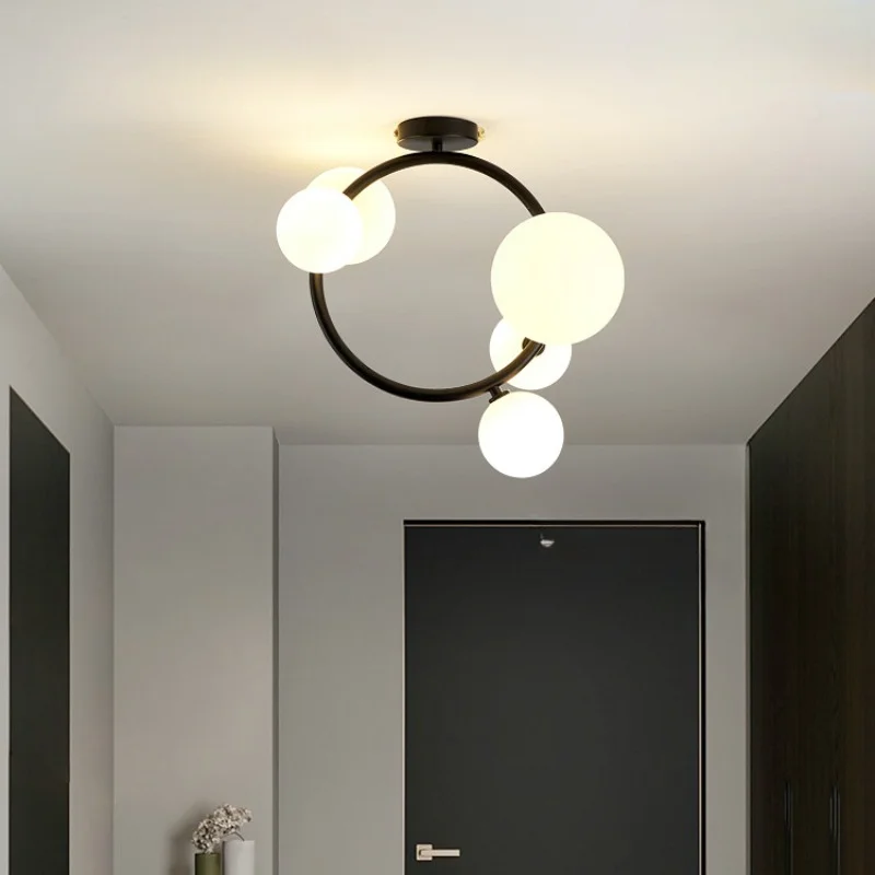 

Скандинавские светодиодные потолочные светильники, круглая кольцевая лампа с абажуром, стеклянные шарики, кухонное приспособление, комнатное домашнее декоративное комнатное освещение
