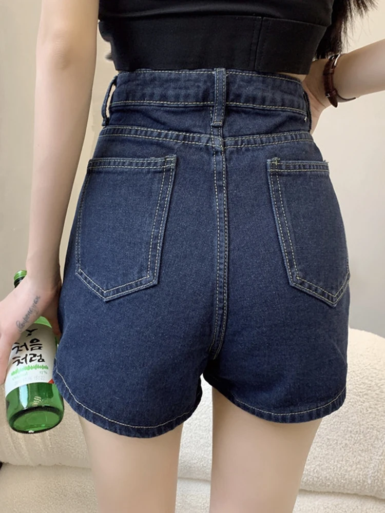 New Spring Summer Women Slim Fit A-line Denim Shorts Streetwear Female High Waist Button Retro Jeans Shorts Bottoms