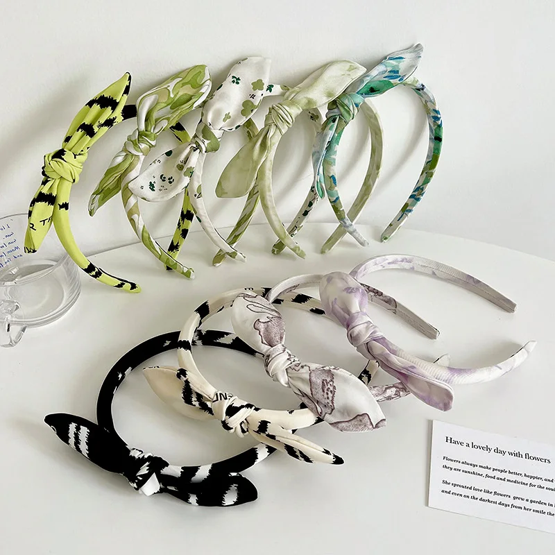 

Повязка на голову женская с бантом, модный тонкий ободок с цветами и узлом, аксессуар для волос ручной работы