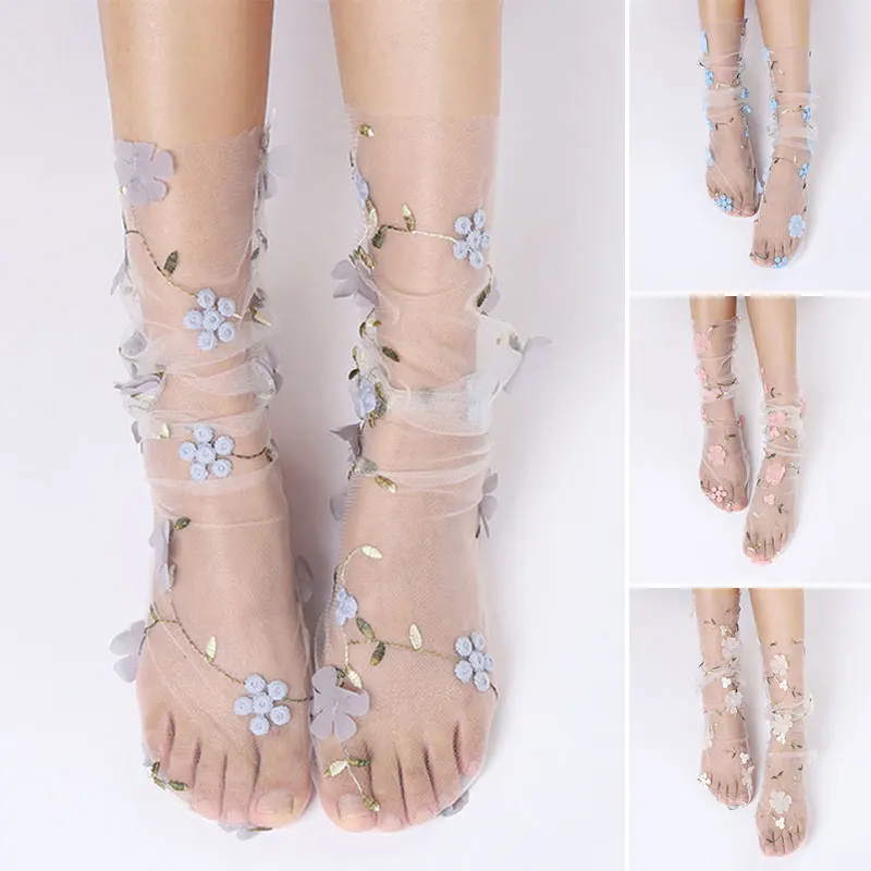 

Тюлевые летние прозрачные сетчатые кружевные тонкие модные носки с цветочным принтом простые носки кружевные носки женские шифоновые весенние