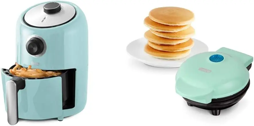 

Air Fryer 1.2 L Electric Oven Cooker - Aqua & Mini Maker Electric Round Griddle - Aqua,4 Inch
