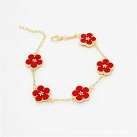 fashion five leaf flower decor chain bracelet for women plum bossom double sided charm bracelets bangle wristbands boho jewelry
