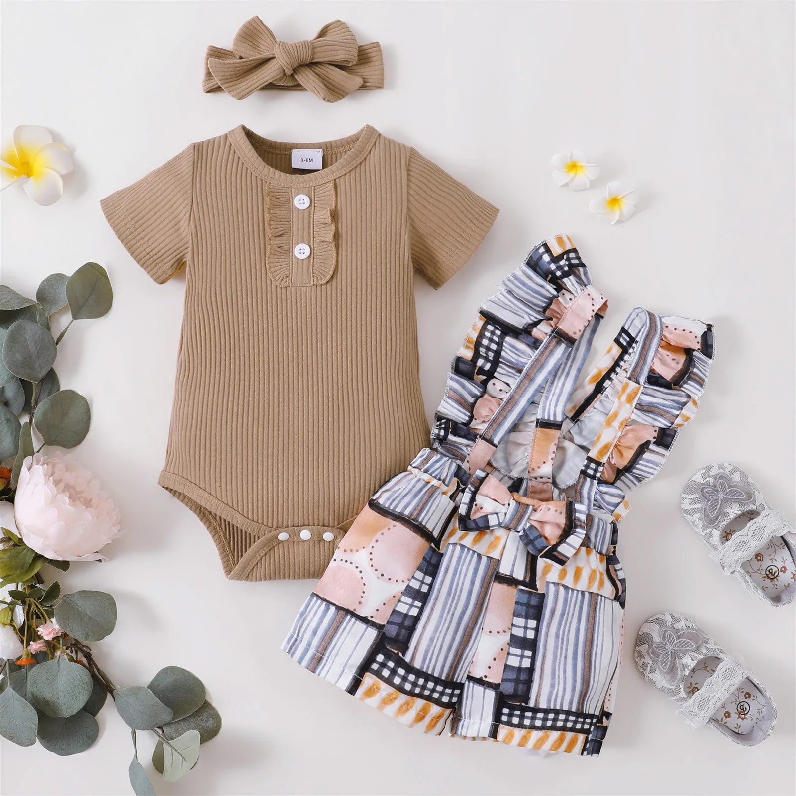 

Kids Girls Infant Soild Short Sleeves Top Romper Suspender Pants Hairband Clothes Cute Outfits for Teen Boys Bows for Baby Girls