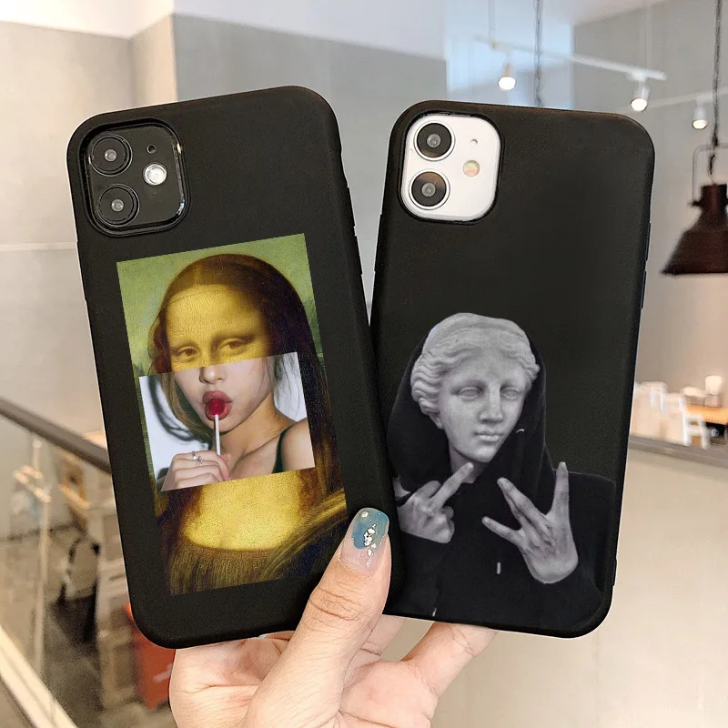 

TPU in Silicone morbido per iPhone 11 Pro Max 6 6s 7 8 Plus X XR XS Max 5 5s SE custodia Cartoon statua arte astratta dipinta