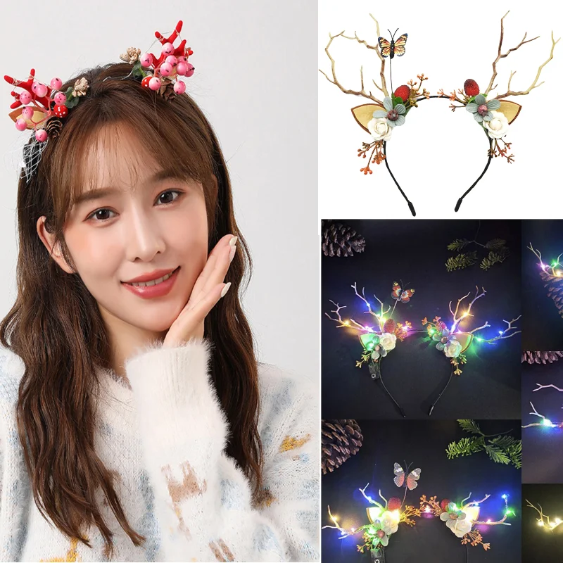 

Luminous Antler Headband New Christmas Headband Elk Hairpin Headband Set Antler Pair Clip Christmas Gift Party Decoration