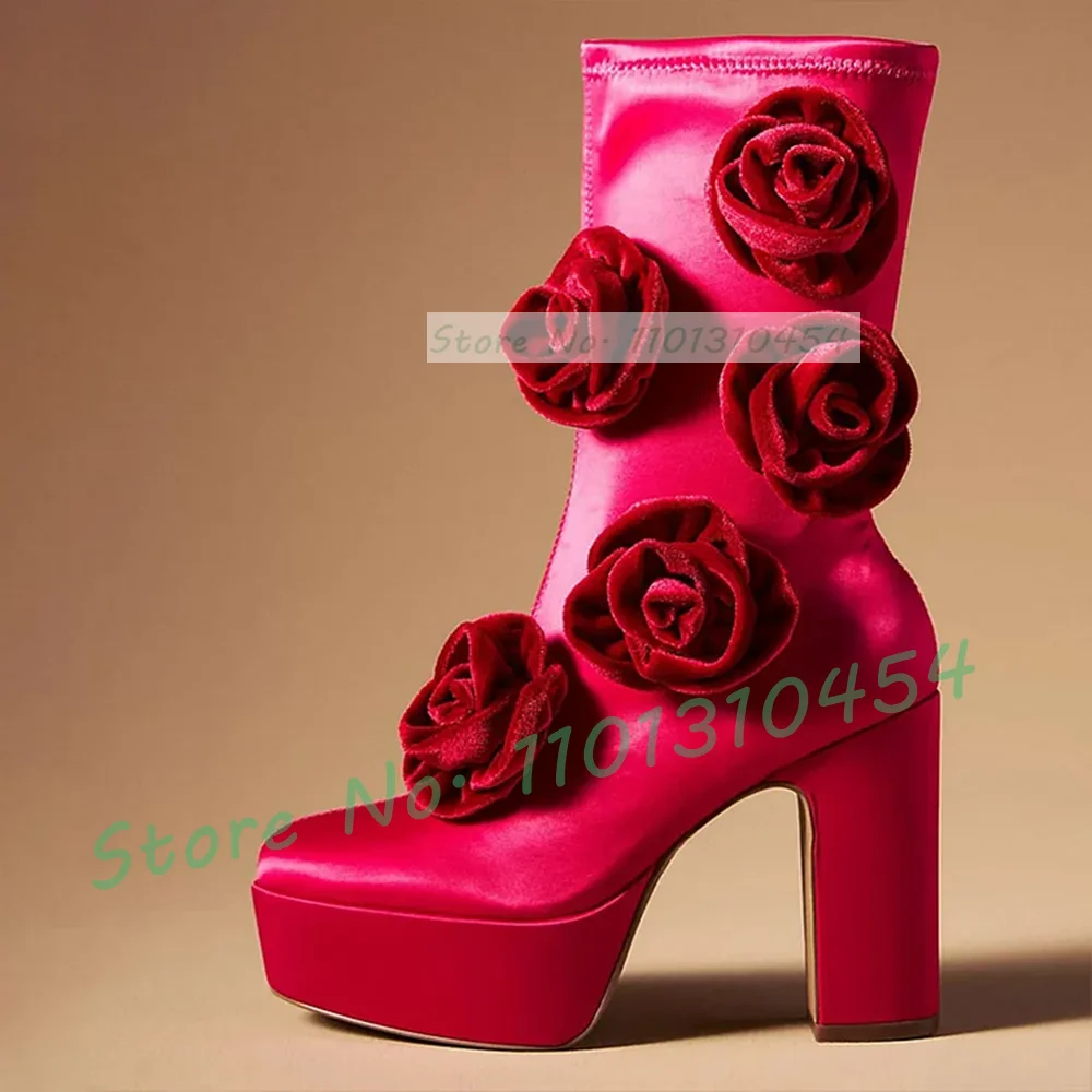 Женские атласные ботинки на платформе и массивном каблуке