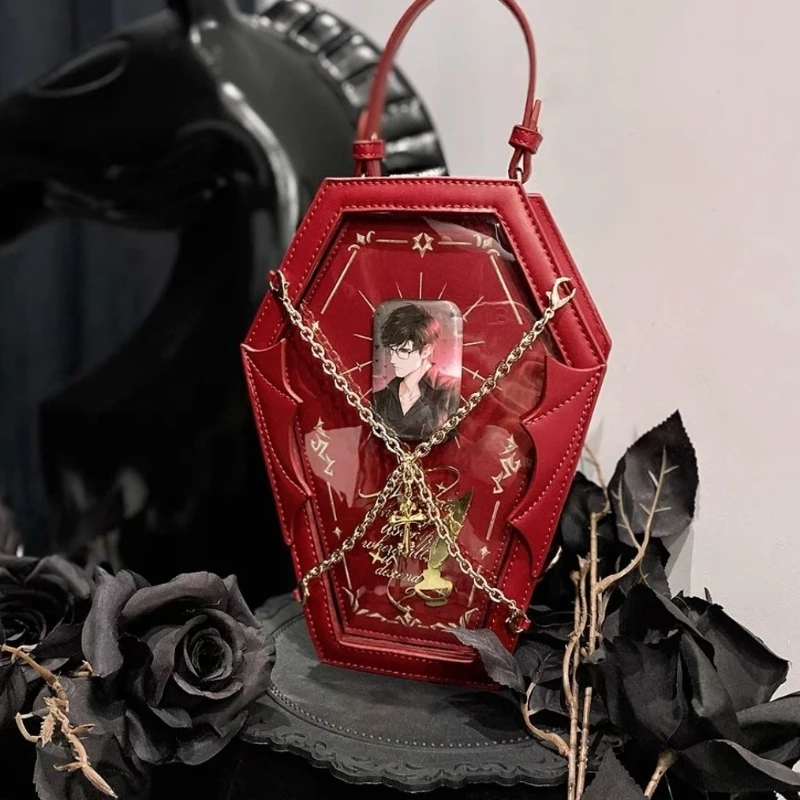 Y2K Women Korean Gothic Punk Lolita Party Crossbody Bag Pu Leather Chain Ita Bag Vintage Dark Academia Bags Girls Ladies Alt Men