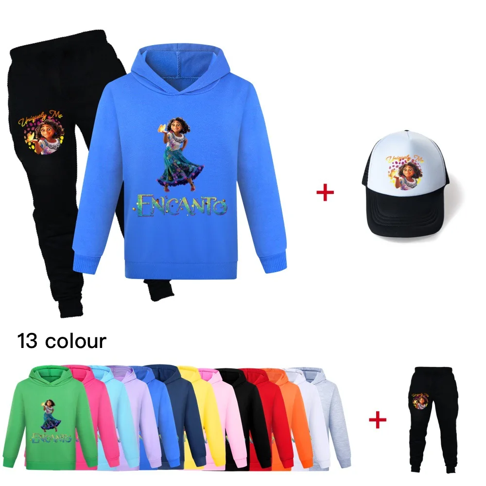 

2022 New Disney Encanto Spring and Autumn Cartoon Print Hooded Sweater Boys and Girls Tops + Pants + Hats Casual Suits 2-16Y
