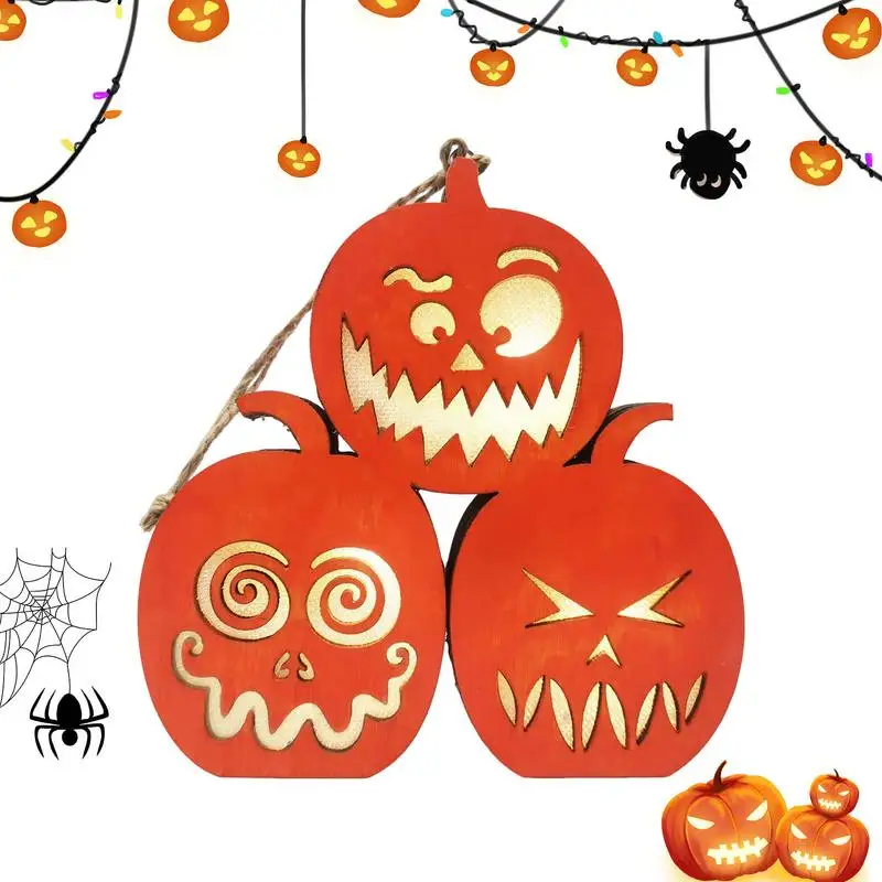 

Halloween Jack O Lanterns Wooden Led Light Table Decoration Pumpkin Free Standing Centerpiece For Desktop Tabletop Window Wall