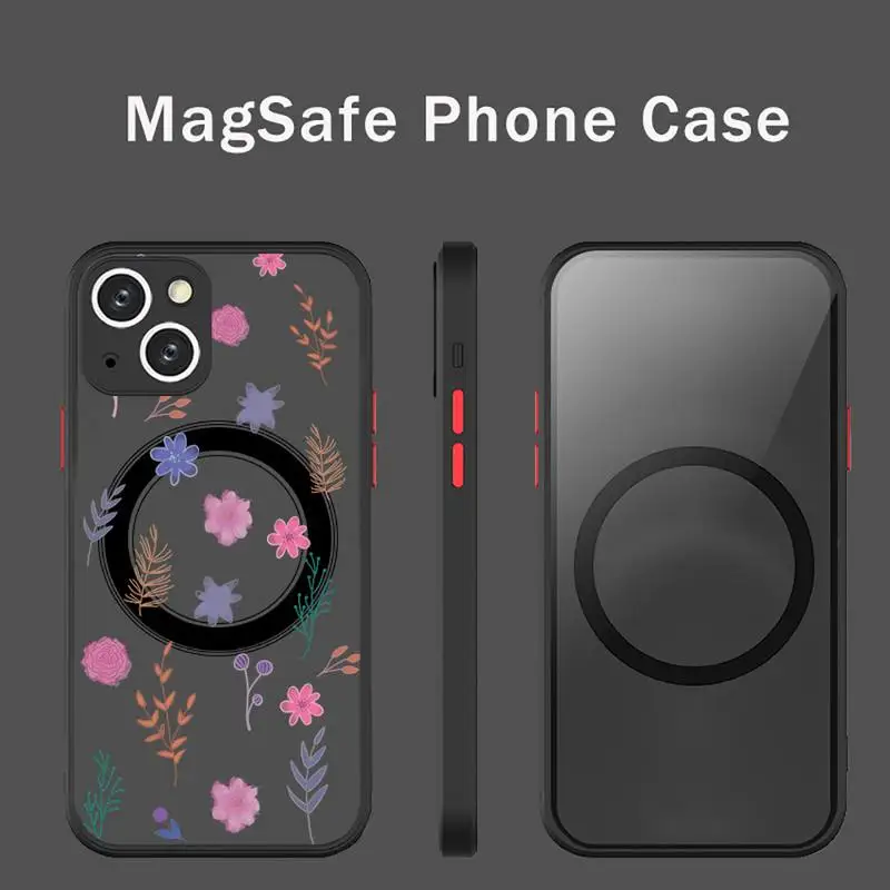 

Flower Leaves Fruit Creativity Phone Case For iPhone 13 12 11 Mini Pro Max Matte transparent Super Magnetic MagSafe Cover
