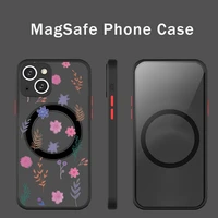 flower leaves fruit creativity phone case for iphone 13 12 11 mini pro max matte transparent super magnetic magsafe cover