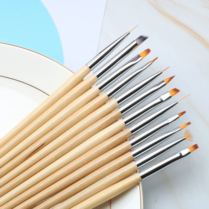 Кисть для дизайна ногтей с деревянной ручкой ручка размазывания французские