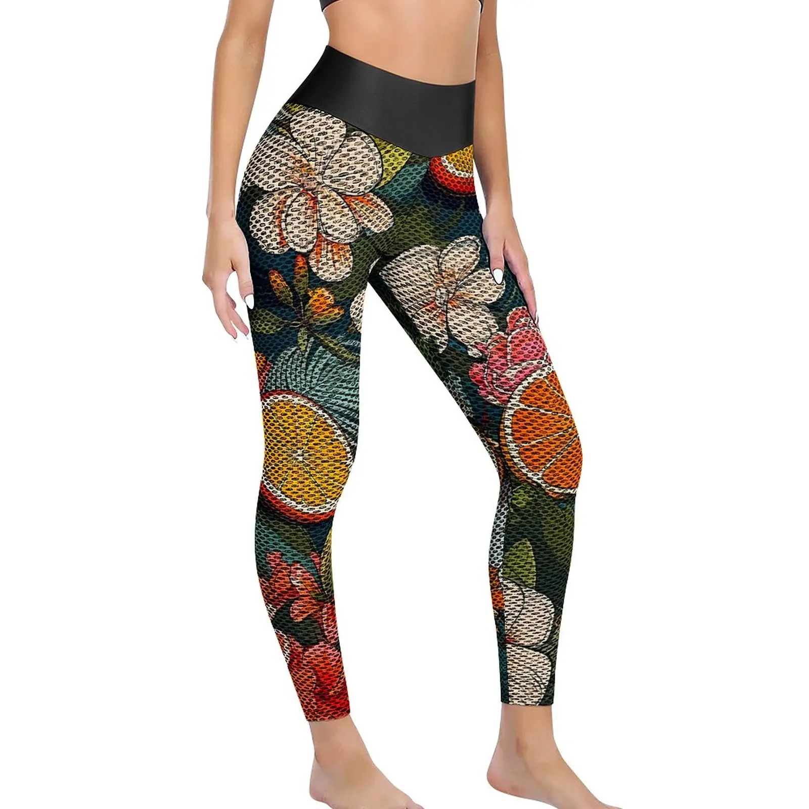 

Oranges Leggings Flowers Print Custom Yoga Pants Push Up Work Out Yoga Leggings Women Casual Stretchy Sports Tights