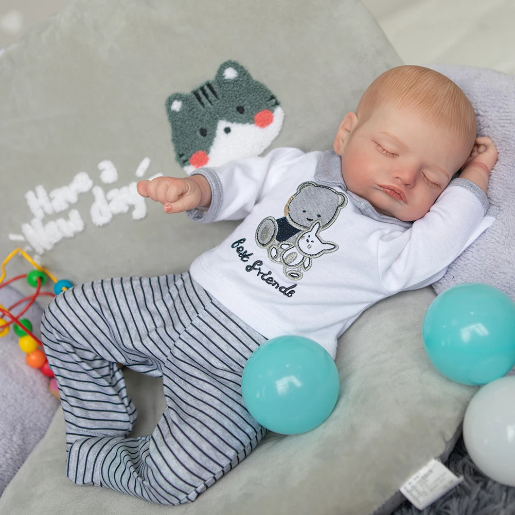 

NPK 19 Inch Rebirth Doll Baby Sleeping Boy Rosalie Soft Body Pliable Hand-painted Hair Root Eyelashes Cloth Body Doll