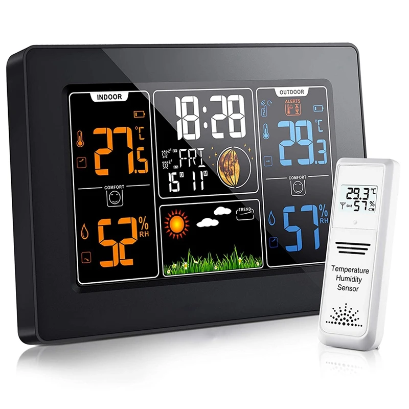 

Weather Station, Wireless Weather Station Indoor Outdoor Thermometer Temperature And Humidity Weather, Digital Colorful