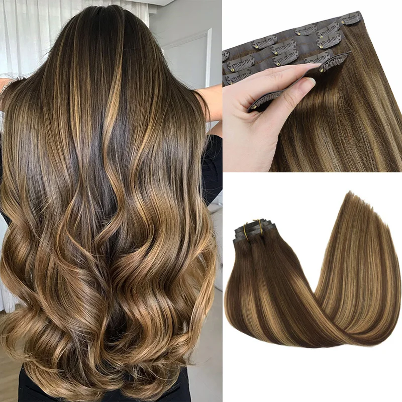 

Seamless PU Clip Hair Extensions Human Hair Invisible Balayage Ombre Blonde Color Skin Weft Remy Hair Extensions 150G With Clip