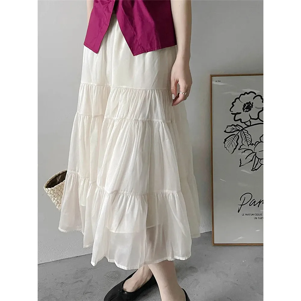 

Женская длинная юбка составного кроя, элегантная однотонная трапециевидная юбка с высокой талией, простая универсальная юбка белого и черного цвета в Корейском стиле, 2022