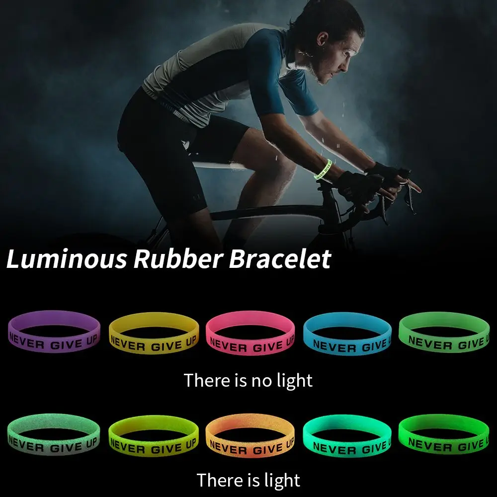 1PCS Never Give Up Luminous Rubber Bracelet Sport Cuff Bangle Gifts For Men Women Fashion Jewelry