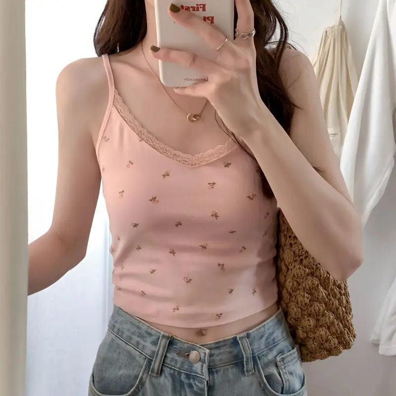 

Lace Edge Small Suspender Small Floral Vest Inside Match Outside Wear Design Sense Niche Chic Korean Chic Sweet and Spicy Top