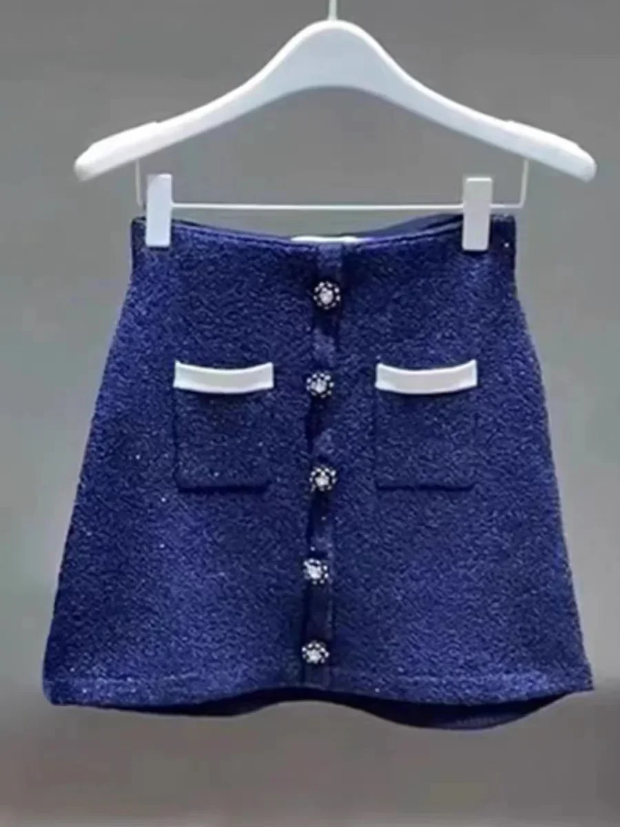 Женский темно-синий модный костюм из двух предметов с длинными рукавами и