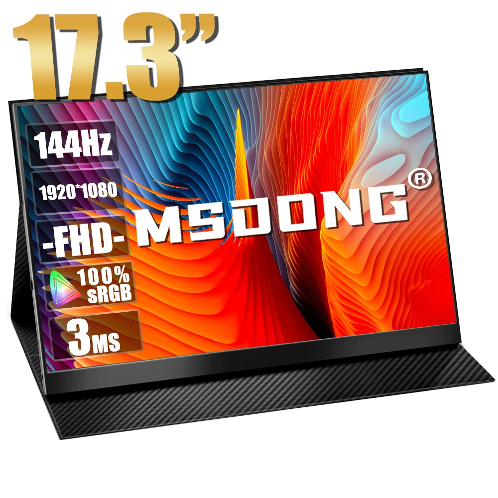 

MSDONG 17.3Inch Monitor 144Hz FHD Portable Gamin Display 100%sRGB IPS Display 1920x1080 Borderless Screen Support Type-C HDMI