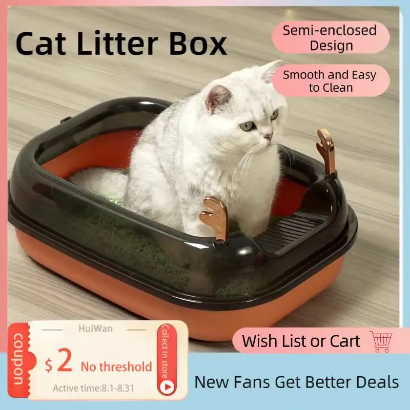

Cat Litter Box Large Deer Horn Capacity Semi-enclosed Sandbox Box for Cats Plastic Pet Toilet Anti Splash Tray Thickened Bedpan
