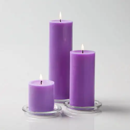 

Pillar Candles 3" x3", 3" x6" & 3" x9" Lavender Set of 12
