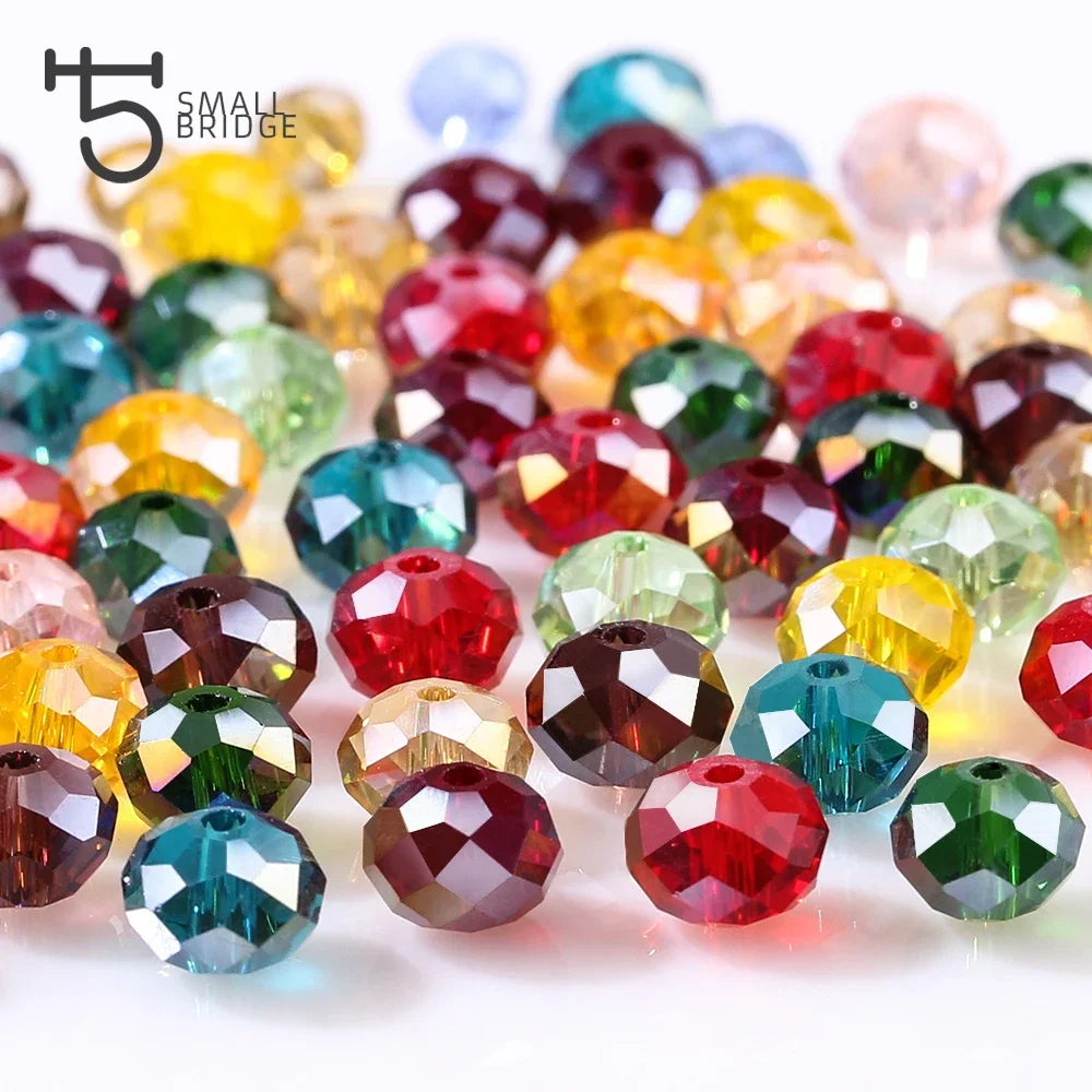 Perles de cristal rondes tchèques amples, pour la fabrication de bijoux, broderies, couleur AB, perles de verre à facettes, vente en gros, 4, 6, 8, 10mm