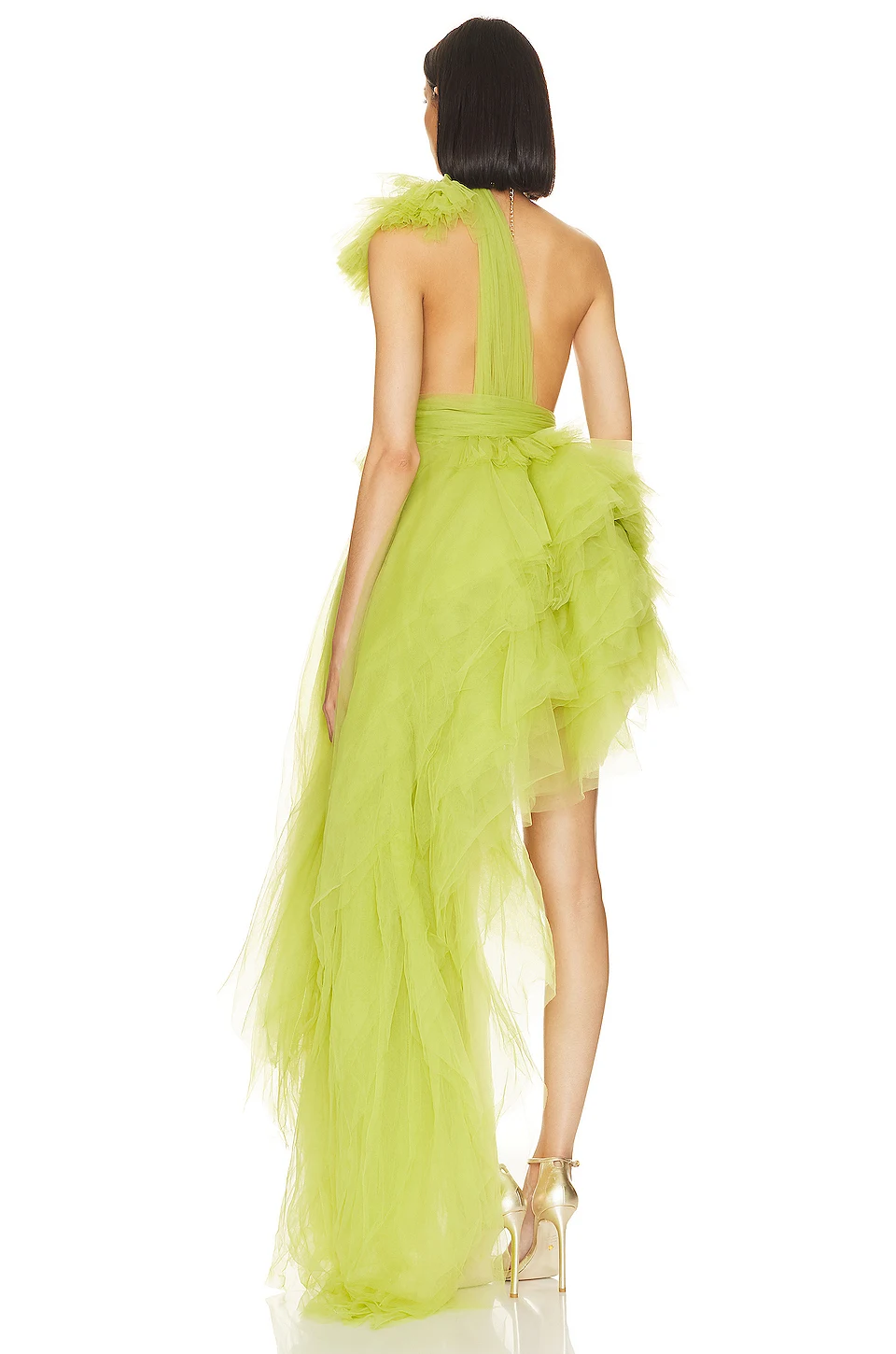 Модное мятно-зеленое асимметричное длинное Тюлевое Платье макси с открытой