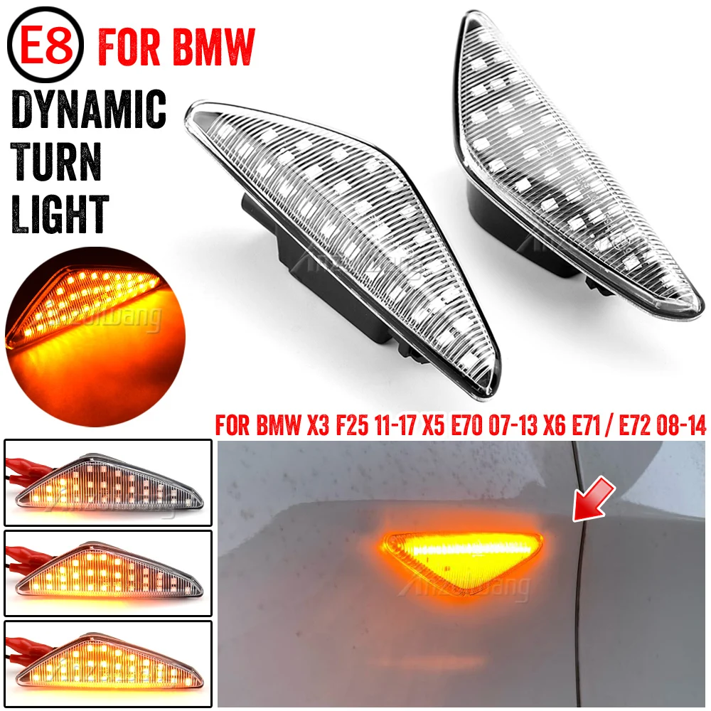 

2PCS Clear/Smoke Dynamic Flowing LED Side Marker Signal Light For BMW X5 E70 X6 E71 E72 X3 F25 Sequential Blinker Lamp