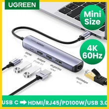 UGREEN-USB C 허브 미니 사이즈 USB c형 3.1-4K HDMI RJ45 USB 3.0 어댑터, 맥북 프로 맥북 에어 2020 PC USB 허브 용 USB C 도크