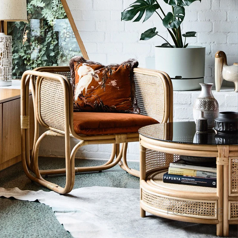 

Nordic Rattan Living Room Sofas Retro Outdoor Balcony Single Living Room Sofas Leisure Divani Da Soggiorno Bedroom Furniture