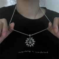 new diamond rotatable snowflake necklace personality light luxury european and american hip hop sweater chain accessories