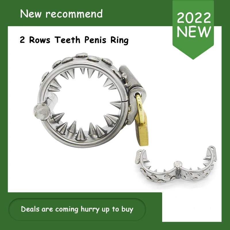 

Stainless Steel Metal 2 Rows Teeth Penis Ring For Male Bondage Training Lasting Erection Delay Ejacution Sex Toy For Man Gay 18+