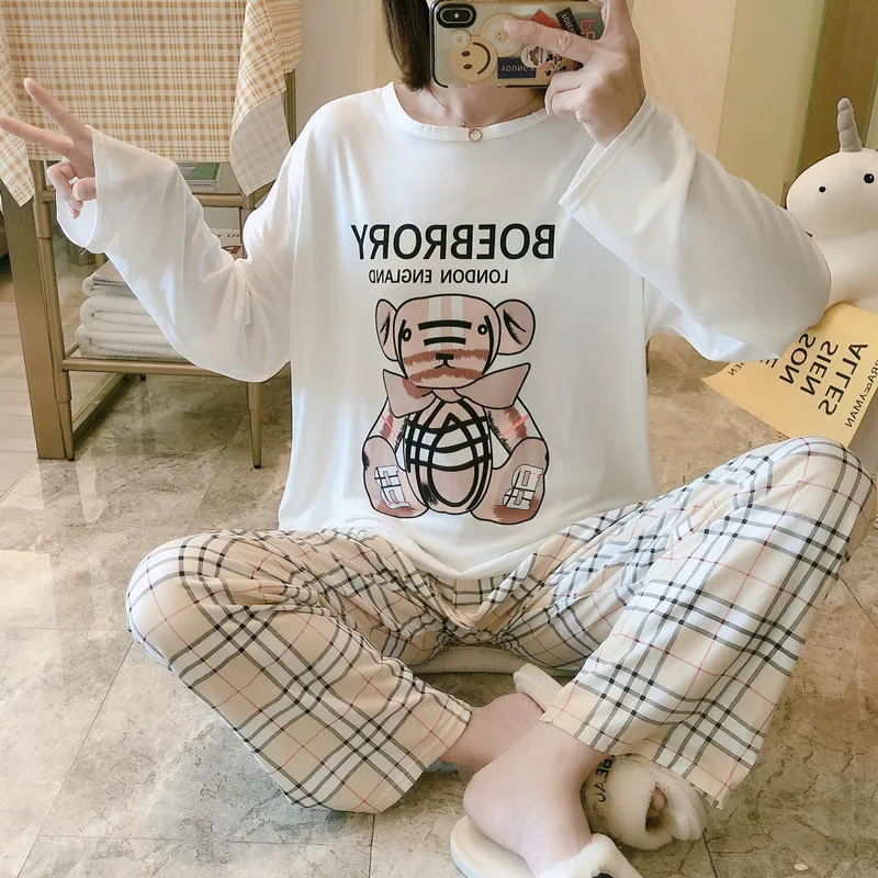 

Women's pajamas long sleeve casual home clothes thin spring and autumn suit can be worn outside women's pajamas's women pjamas W