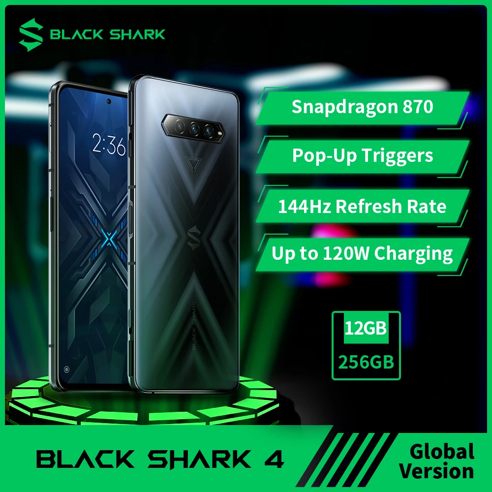 

Top Black Shark 4 5G Gaming Phone Global Version Celular NFC Snapdragon 870 Magnetic Pop-Up Triggers 144Hz 67W Cellphone