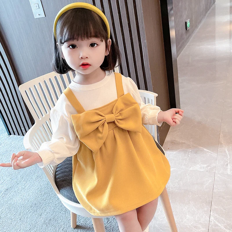 

Little Girls boutique Clothing Elegant Dress 2022 Spring New Solid Color Long Sleeve Trendy Style Princess Children's Clothes