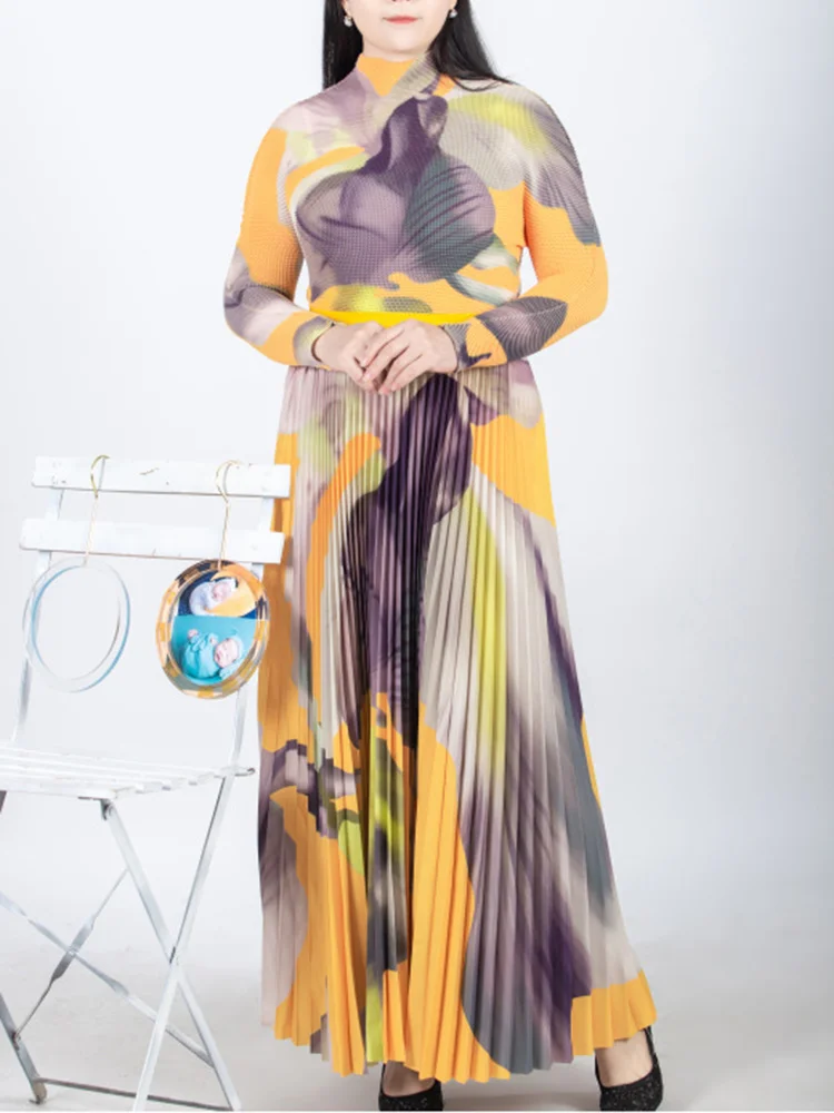 Женский плиссированный костюм GVUW Осенний облегающий топ с воротником-стойкой и