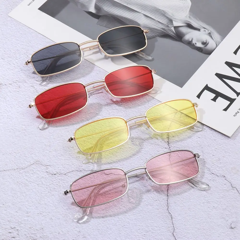 

Goggles UV400 Clear Lens Brand Shades Metal Sun Glasses Vintage Rectangle Sunglasses Small Oval Women's Sunglasses
