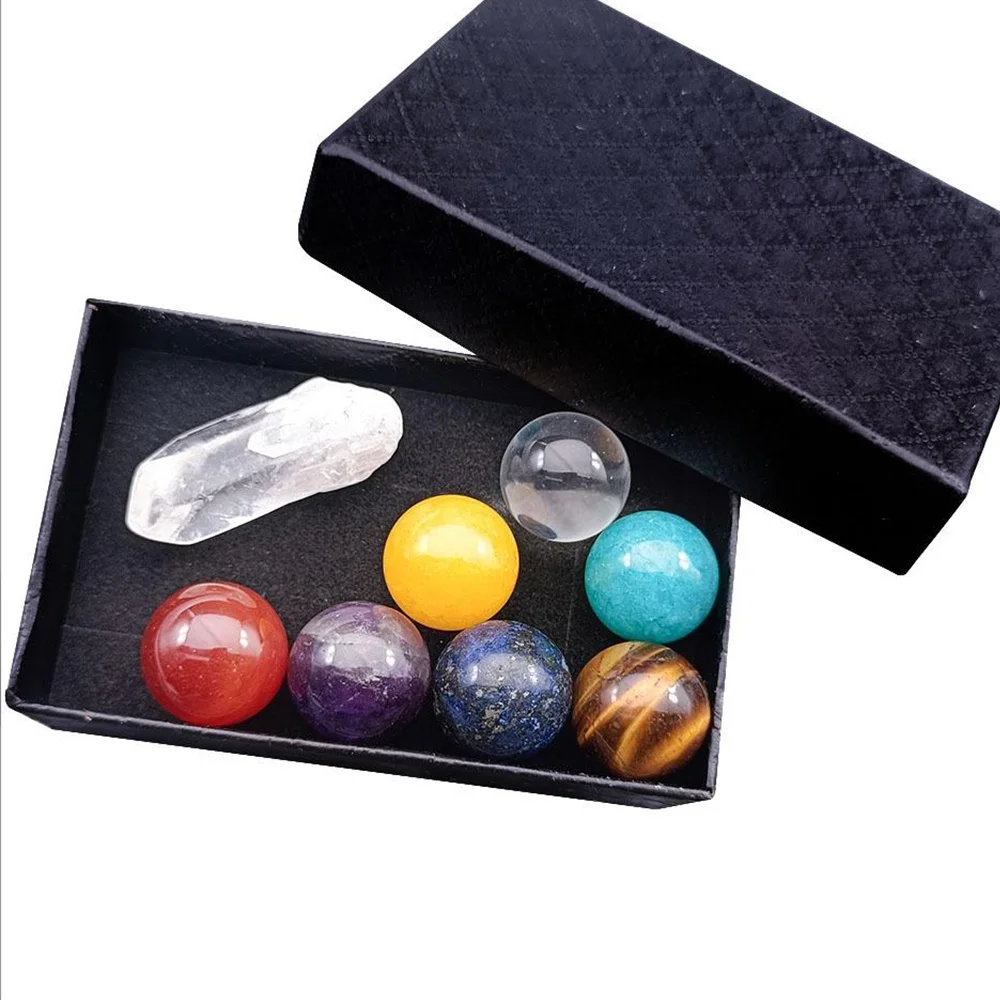 

Natural Crystal Stone Orb 7 Chakra Point Reiki Healing Quartz Mineral Ornament Gemstone Home Decor Craft Gift Box