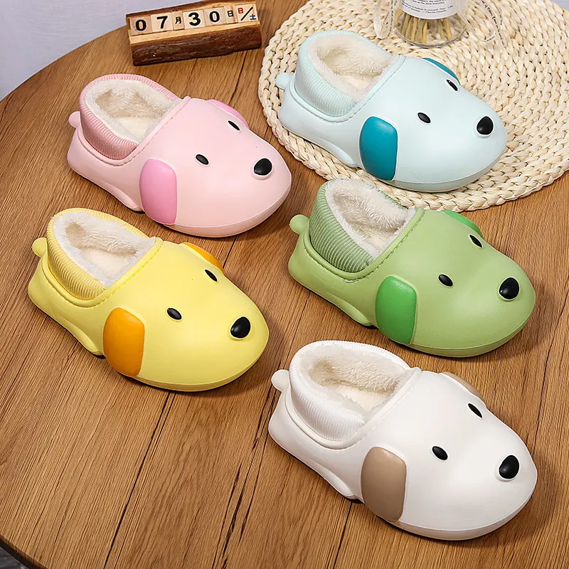 Fashion Unisex Shoes Women Slippers Cute Bear Cotton Slippers Winter Waterproof Warm Slippers Women Non-slip Home Slippers Men