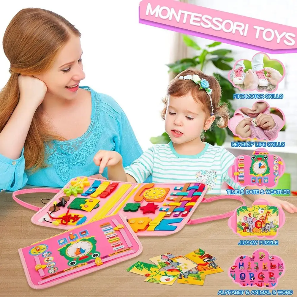 

Educational with Dressing Skills DIY Learning Sensory Game Toddlers Sensory Toy Kids Busy Board Montessori Toys